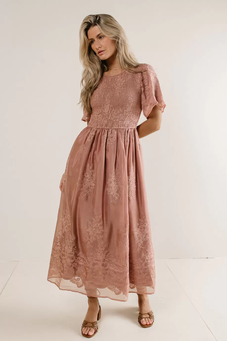 Best Alora Embroidered Dress in Dusty Rose MAXI DRESSES