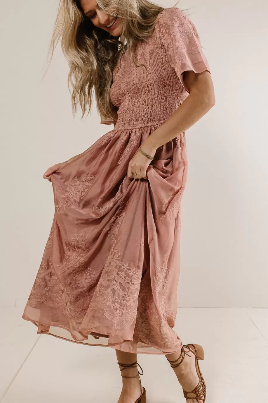 Best Alora Embroidered Dress in Dusty Rose MAXI DRESSES