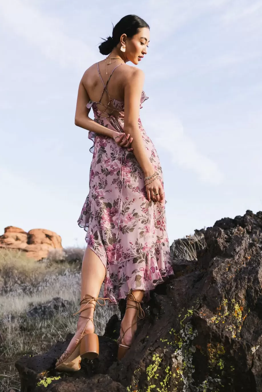 Sale Asymmetrical Floral Midi Dress in MIDI DRESSES | DRESSES