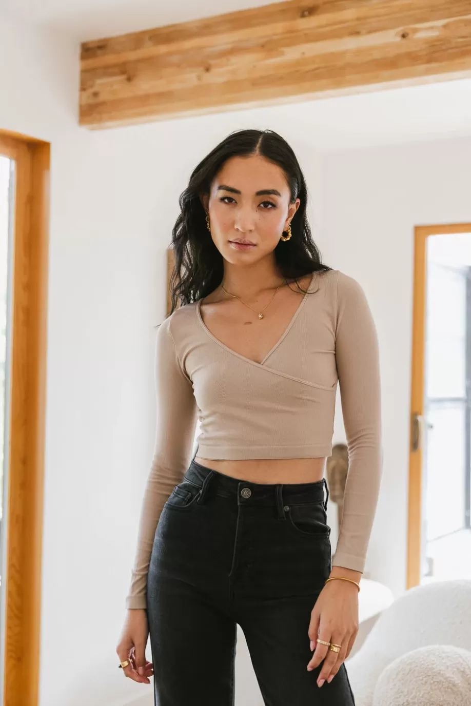 Online Blair Surplice Crop Top in - FINAL SALE CROPPED | TOPS