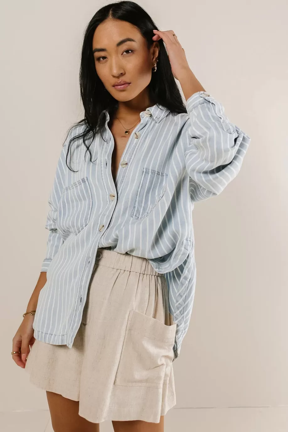 Store Brynn Striped Shacket BUTTON DOWN | BLOUSES