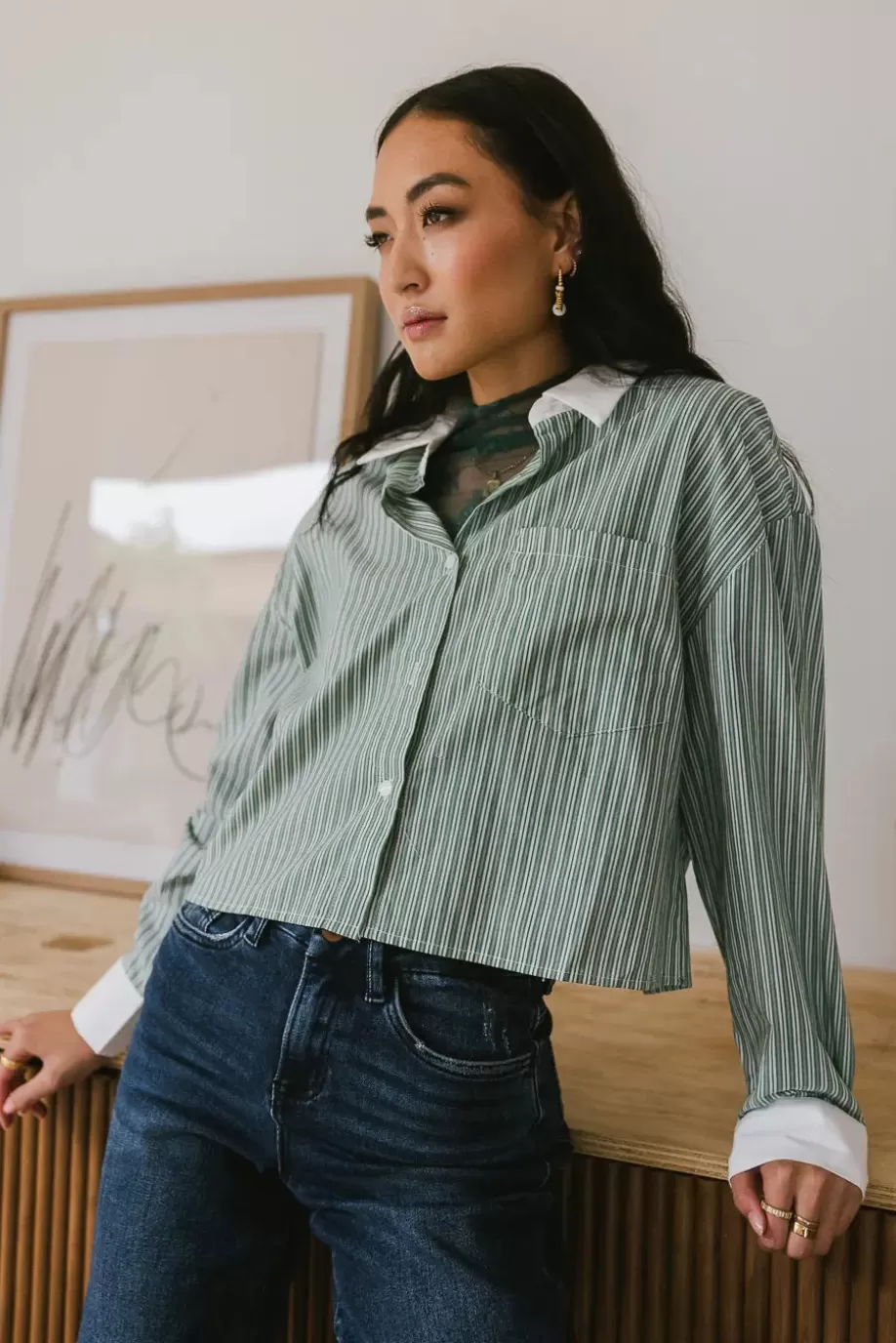 Cheap Cassidy Striped Button Up CROPPED | BUTTON DOWN