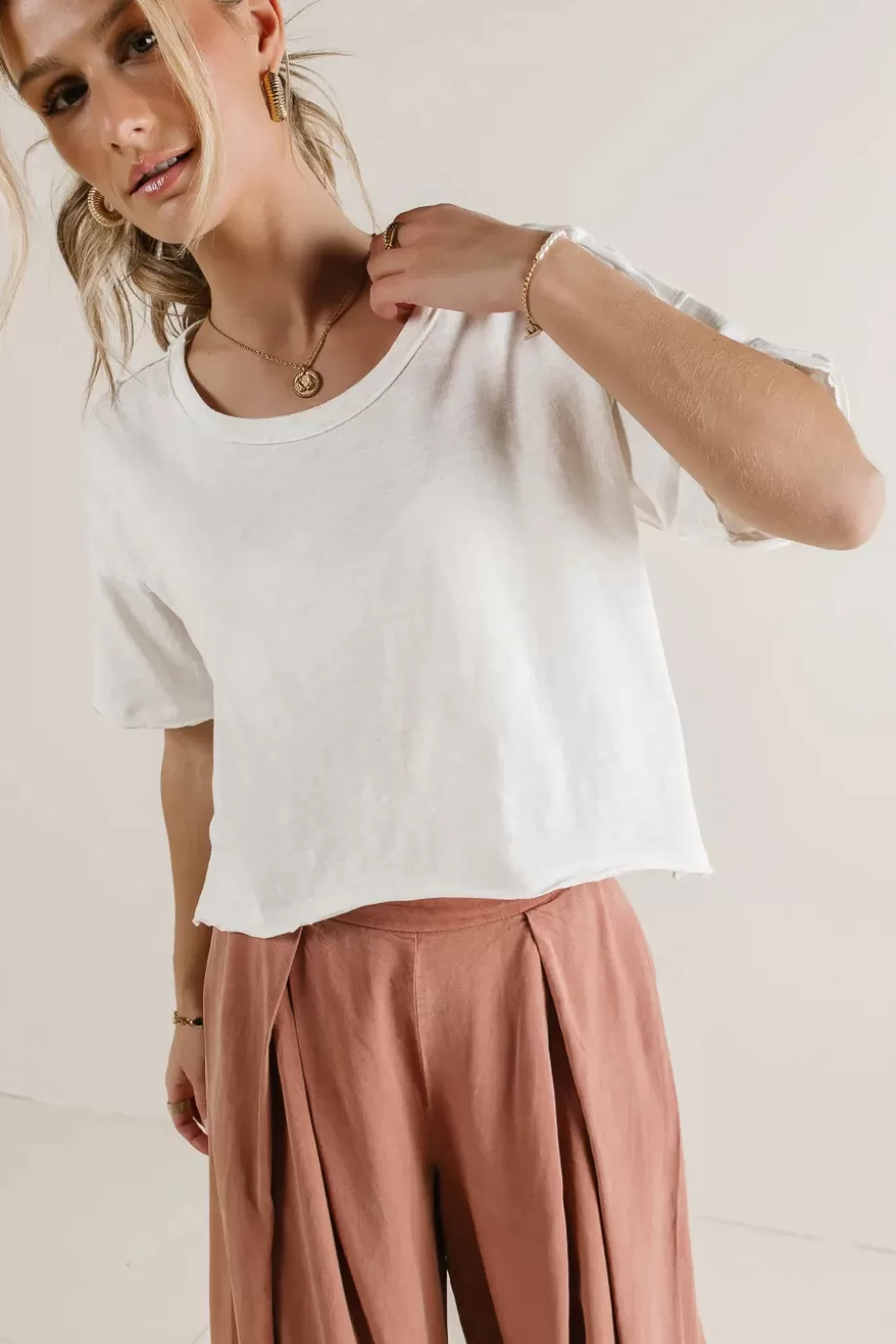 Hot Celine Cropped T-Shirt in Off White TEES & TANKS | TEES & TANKS