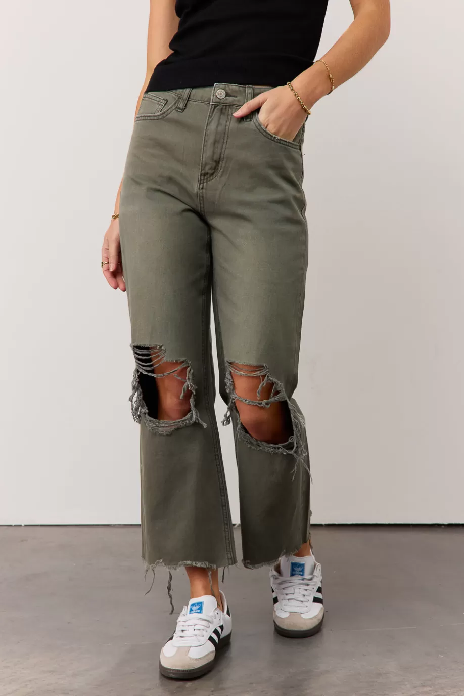 Flash Sale Charlie Distressed Jeans in Army Green DENIM