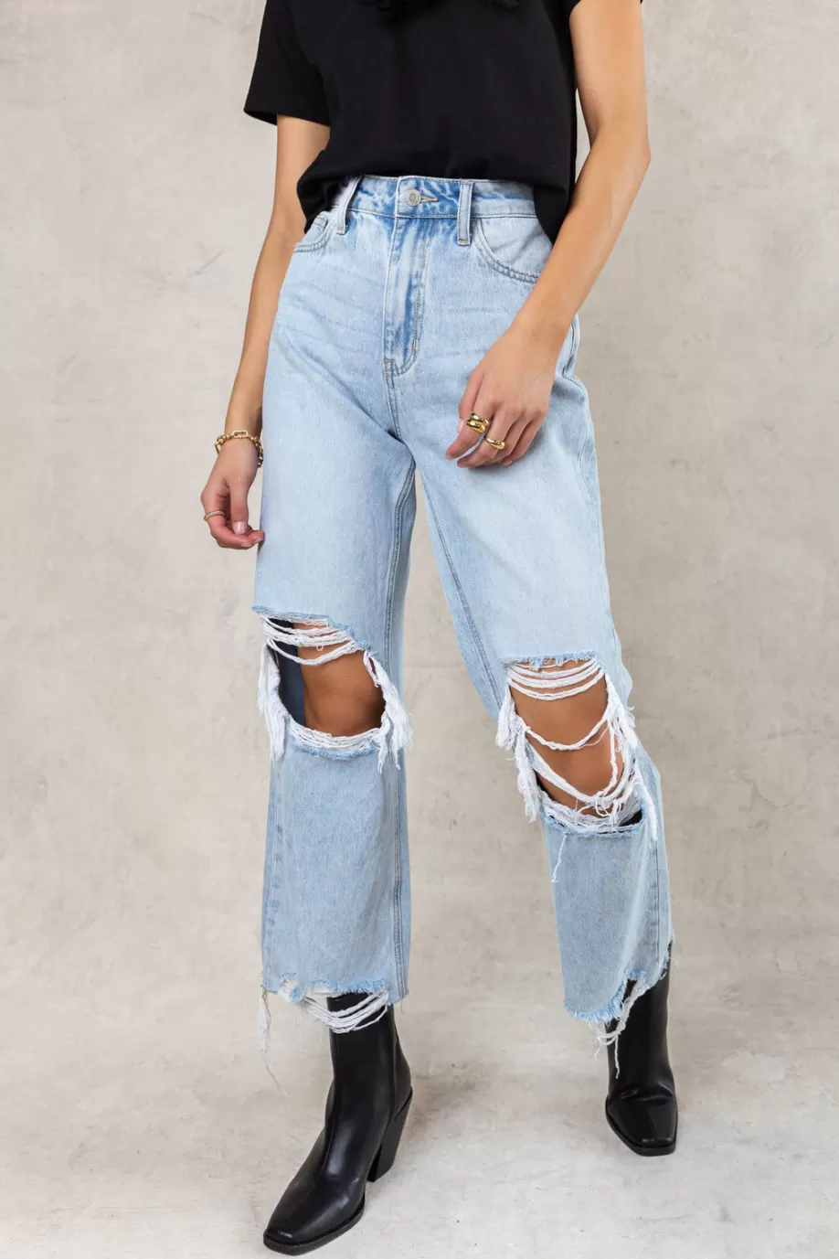 Cheap Charlie Distressed Jeans in Light Wash DENIM