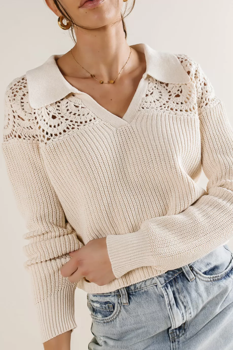 Best Sale Crochet Collared Sweater SWEATERS | SWEATERS