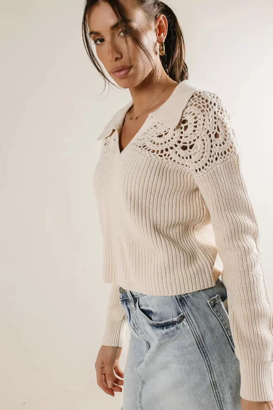 Best Sale Crochet Collared Sweater SWEATERS | SWEATERS