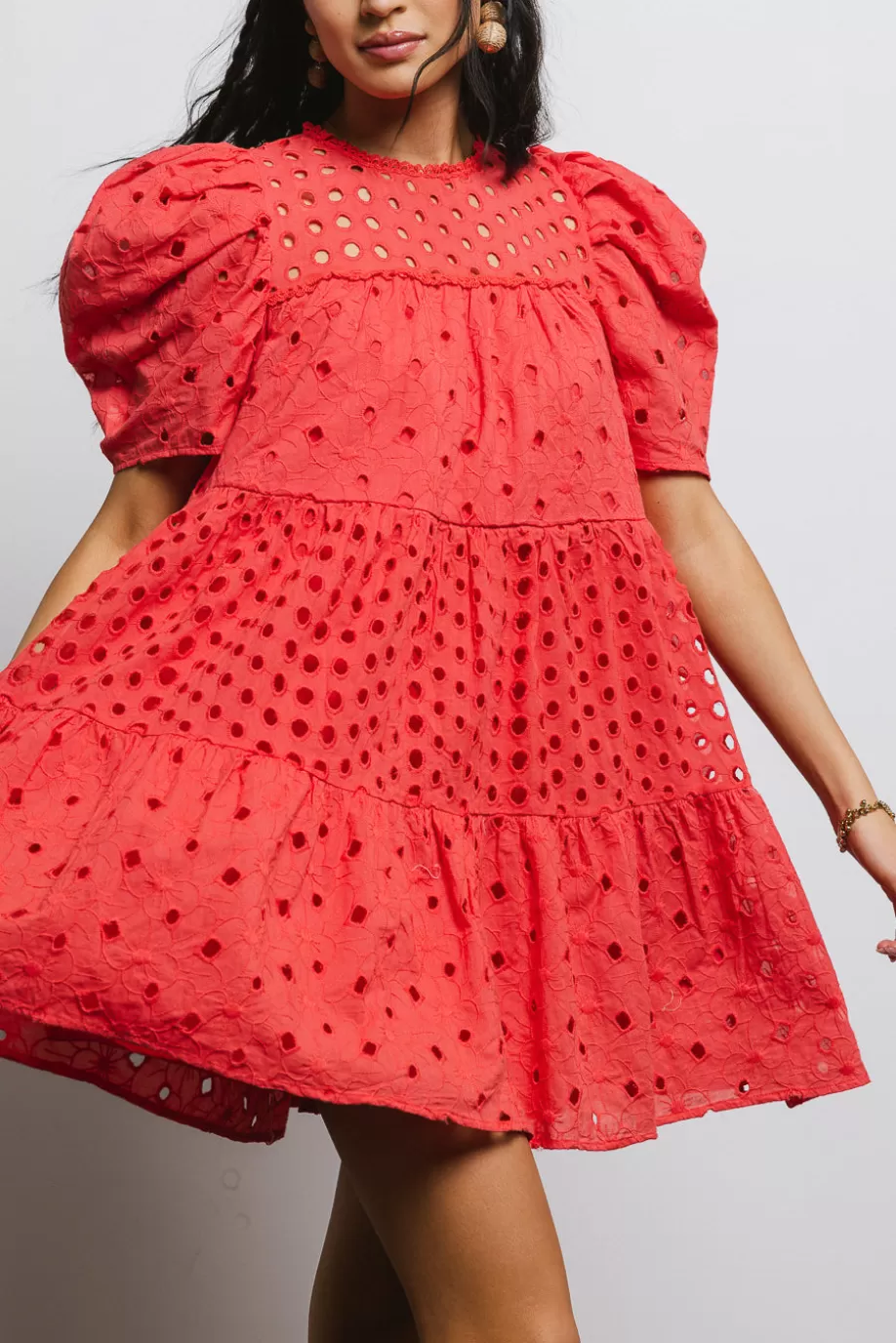 Hot Eyelet Puff Sleeve Mini Dress in MINI DRESSES | DRESSES