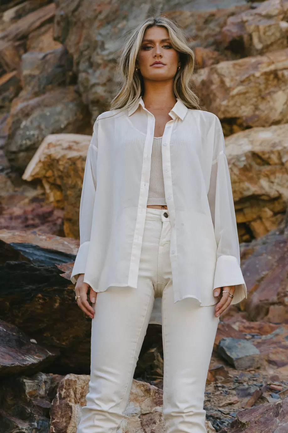 Best Sale Ginny Sheer Button Up in BUTTON DOWN | TOPS