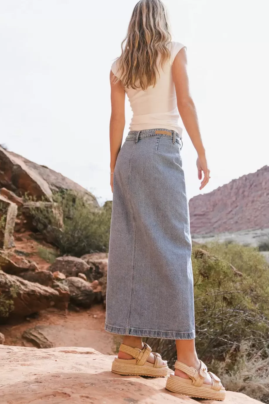 Shop Halle Button Denim Skirt SKIRTS