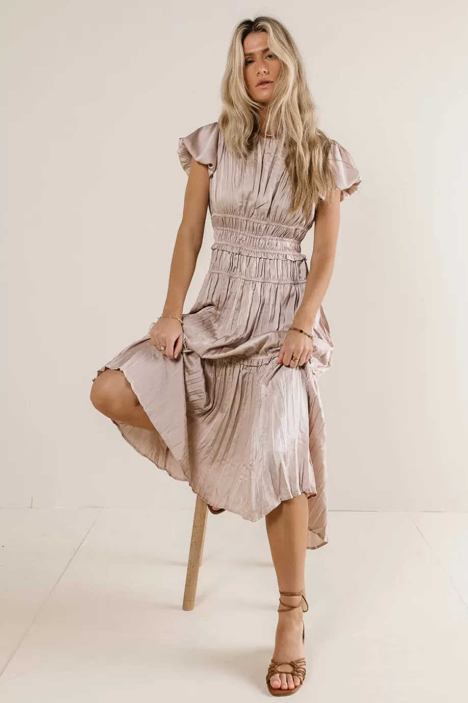 Fashion Julianne Pleated Dress in MIDI DRESSES | DRESSES