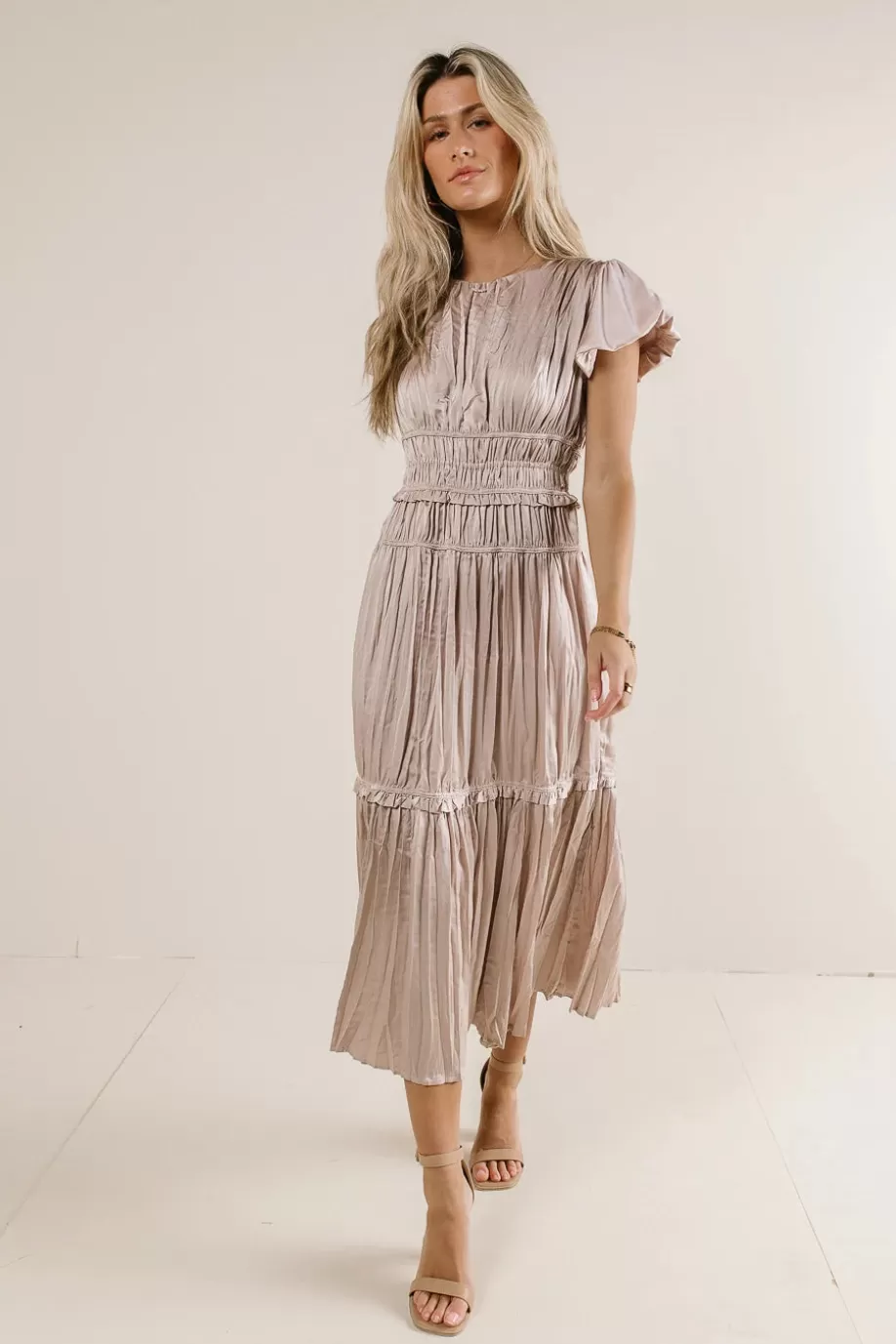 Fashion Julianne Pleated Dress in MIDI DRESSES | DRESSES