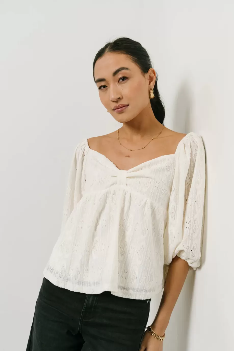 Sale Kasey Babydoll Blouse in White | Short Puff Sleeve BLOUSES | BLOUSES