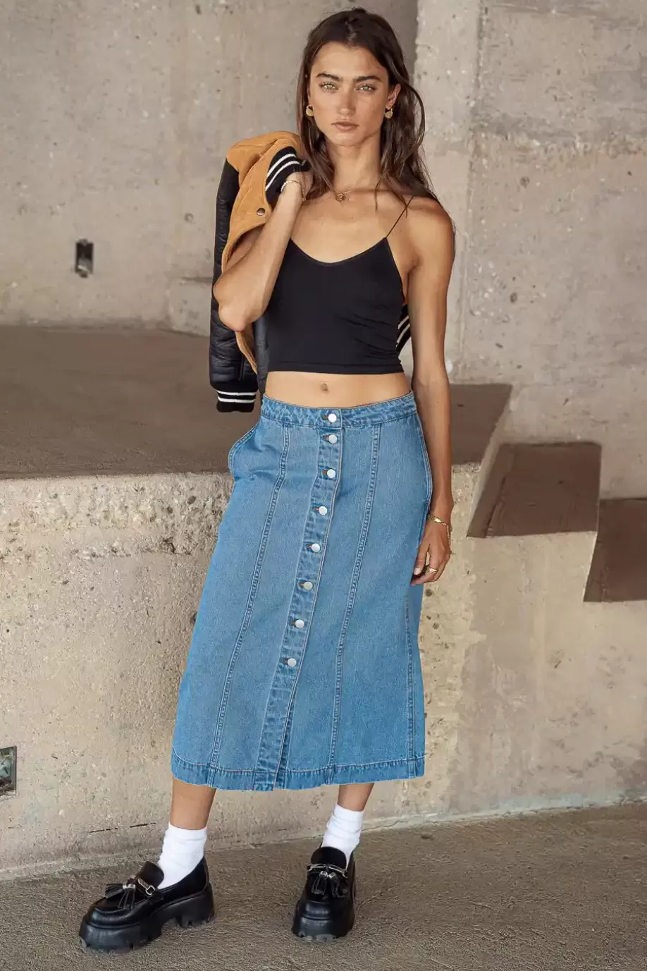 Best Sale Kaylee Button Denim Skirt SKIRTS