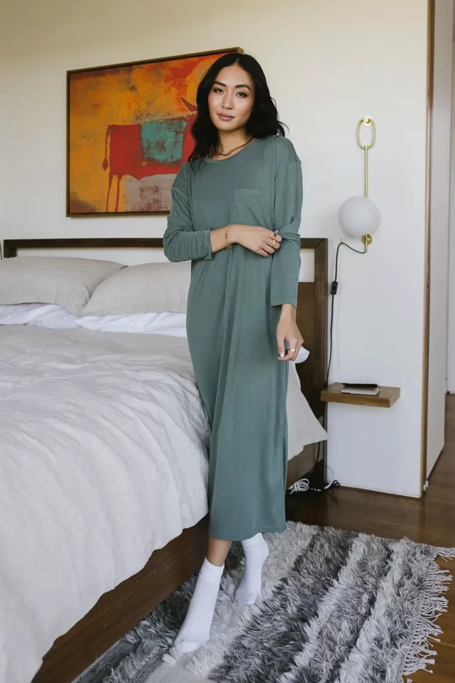 Best Long Sleeve T-Shirt Dress in MIDI DRESSES | LOUNGEWEAR