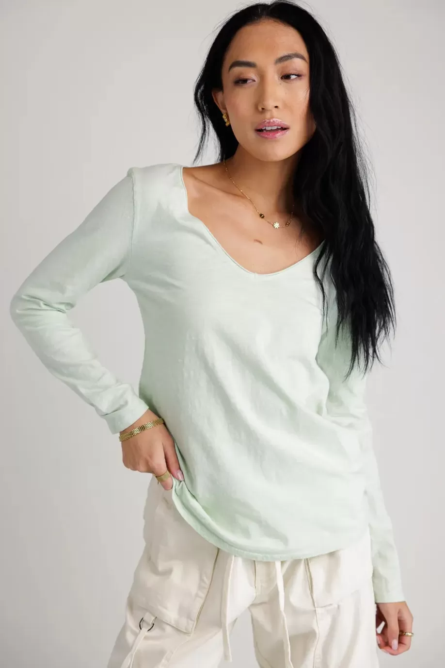 Cheap Long Sleeve V-Neck T-Shirt in TEES & TANKS | TEES & TANKS