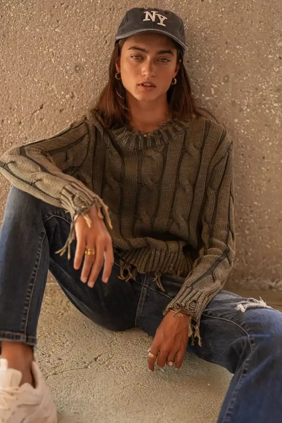 Hot Mari Distressed Sweater in TOPS