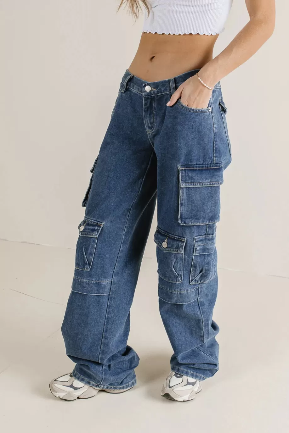 New Phoebe Cargo Jeans in Medium Wash DENIM