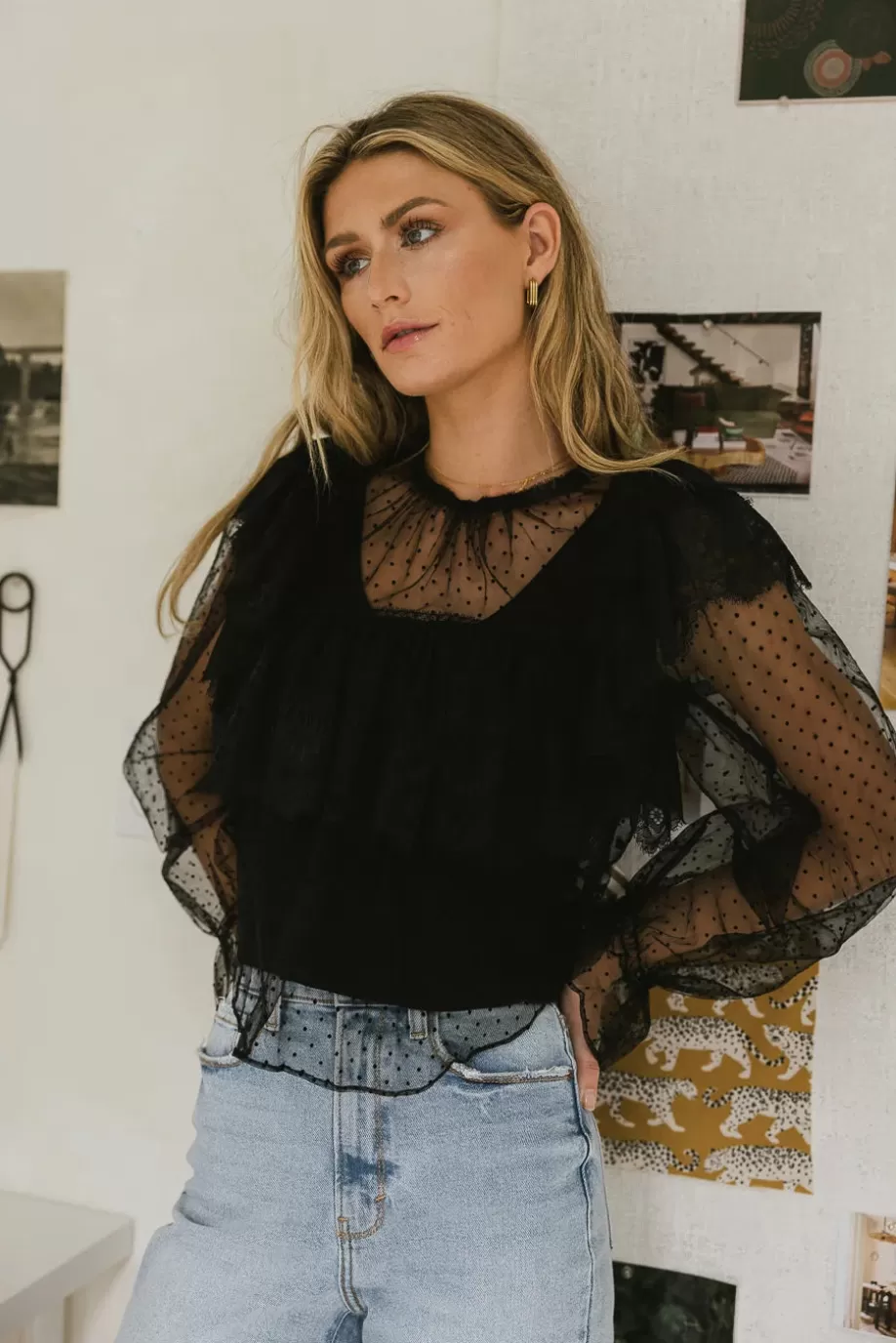 Store Raegan Self Dot Mesh Top - FINAL SALE BLOUSES | BLOUSES