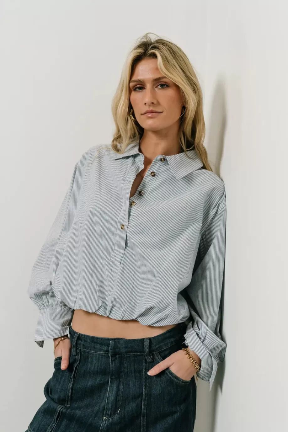 Outlet Rayna Striped Collared Top in BUTTON DOWN | BLOUSES