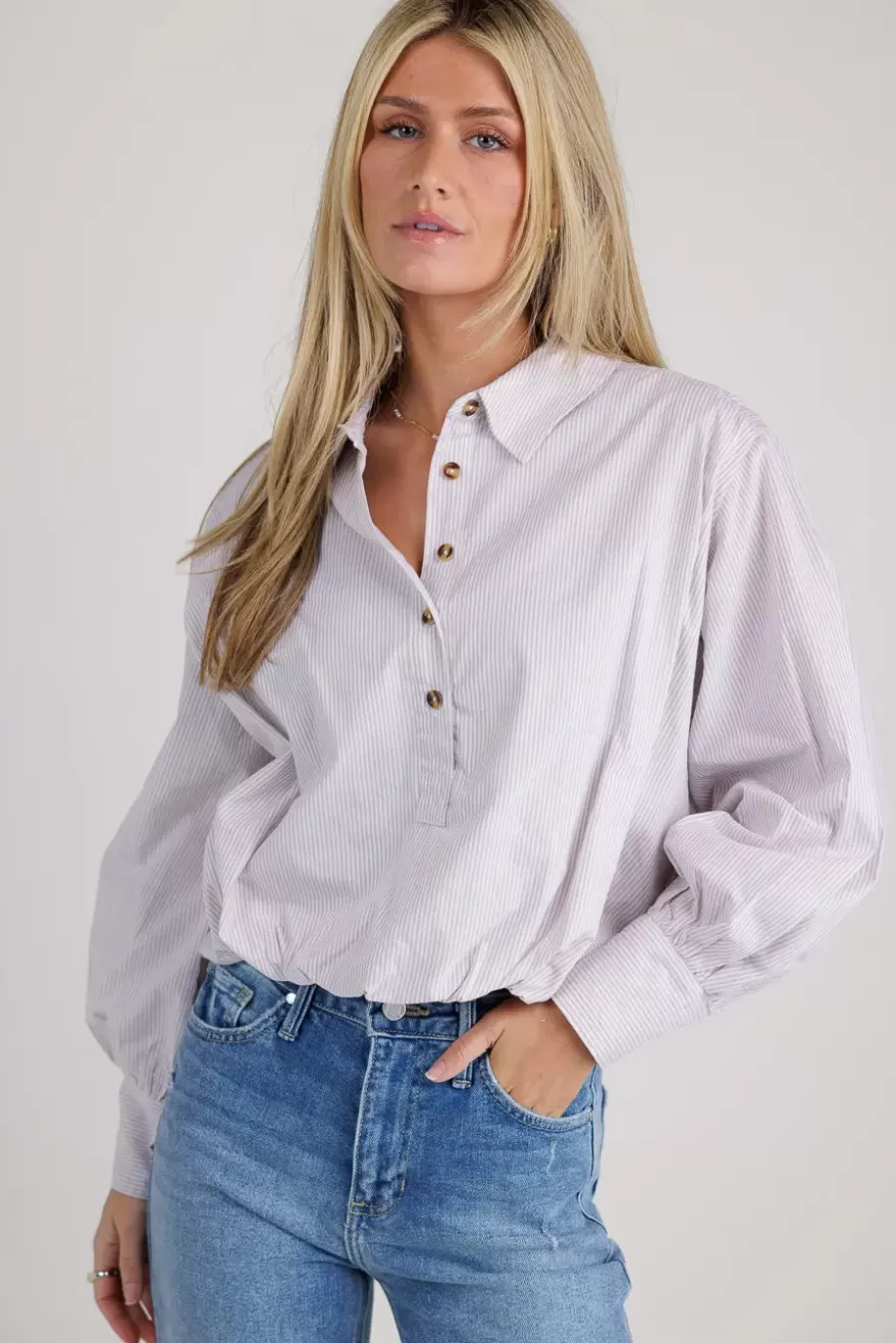 Outlet Rayna Striped Collared Top in BUTTON DOWN | BLOUSES