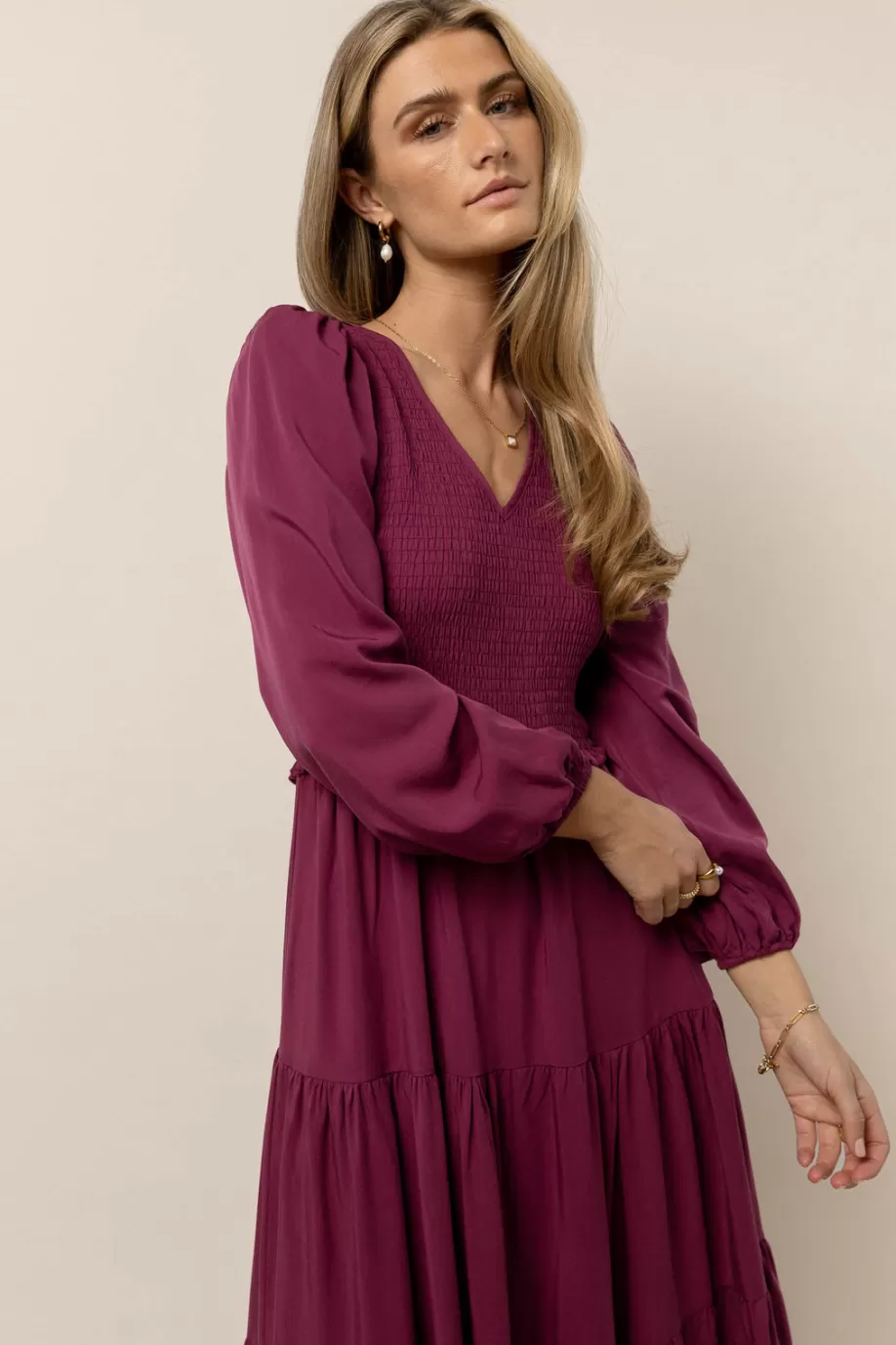 Sale Smocked Tiered Midi Dress in - FINAL SALE DRESSES