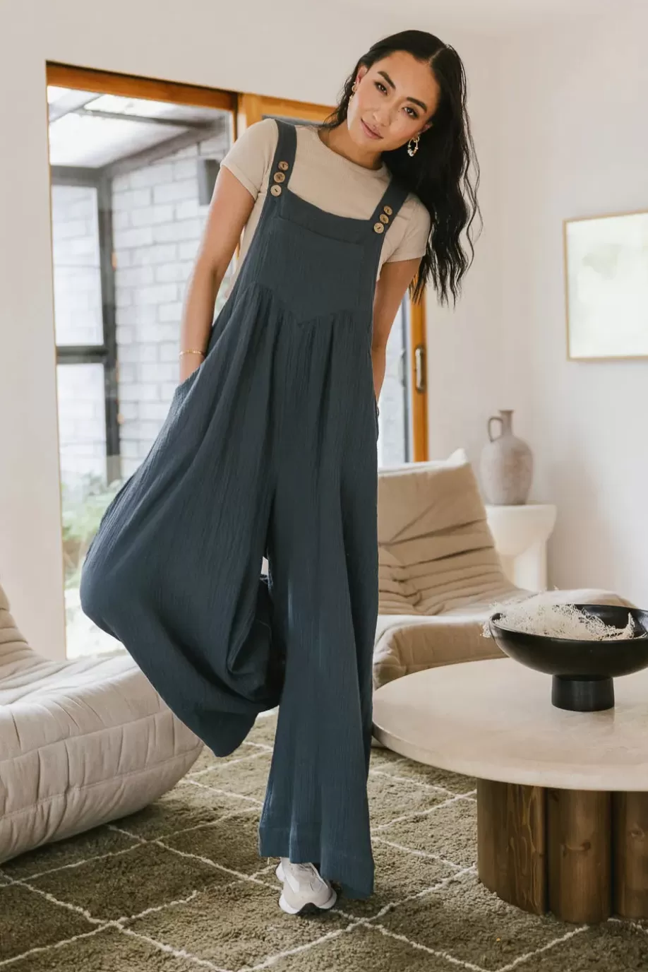 Hot Tristin Wide Leg Jumpsuit in Slate Blue - FINAL SALE JUMPSUITS & OVERALLS