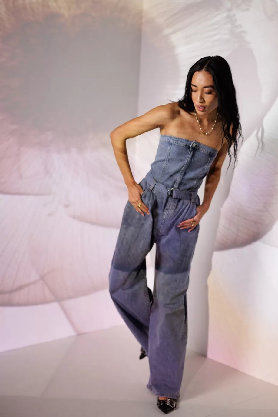 Cheap Wide Leg Denim Jumpsuit JUMPSUITS & OVERALLS